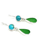 Green Sea Glass with Turquoise Earrings Double Drop Earrings
