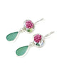 Grape Patterned Vintage Pottery & Dark Aqua Sea Glass Double Drop Earrings