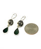 Dark Grey Sea Glass with Vintage Jet Button Earrings Double Drop Earrings
