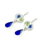 Blue Flower Vintage Pottery & Cobalt Streaked Stained Glass Double Drop Earrings