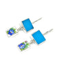 Turquoise Stained Glass & Blue Flower Vintage Pottery Double Drop Earrings