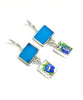 Turquoise Stained Glass & Blue Flower Vintage Pottery Double Drop Earrings