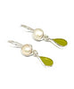 Light Olive Green Sea Glass with Pearl Earrings Double Drop Earrings