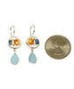 Blue and Orange Flower Vintage Pottery with Light Aqua Sea Glass Double Drop Earrings