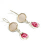 Pink Sea Glass with Rose Vintage Pottery Double Drop Earrings