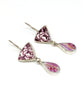 Purple and White Floral & Pink Vintage Pottery Double Drop Earrings