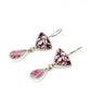 Purple and White Floral & Pink Vintage Pottery Double Drop Earrings