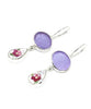Purple Sea Glass & Pink Floral Vintage Pottery Double Drop Earrings