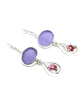 Purple Sea Glass & Pink Floral Vintage Pottery Double Drop Earrings