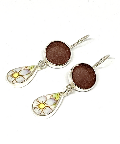 Purple Sea Glass & Soft Floral Double Earrings