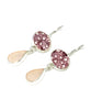 Purple Floral Vintage Pottery & Pink Sea Glass Double Drop Earrings