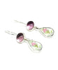 Oval Purple Glass & Pink Rosebud Vintage Pottery Double Drop Earrings
