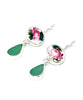 Pink Flower Vintage Pottery & Aqua Green Sea Glass Double Drop Earrings