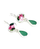 Pink Flower Vintage Pottery & Aqua Green Sea Glass Double Drop Earrings