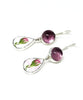 Purple Glass & Pink Rosebud Vintage Pottery Double Drop Earrings