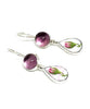 Purple Glass & Pink Rosebud Vintage Pottery Double Drop Earrings