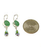 Turquoise Sea Glass & Purple Flower Vintage Pottery Double Drop Earrings