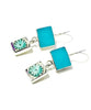 Turquoise Stained Glass with Bold Green & Purple Vintage Pottery Double Drop Earrings