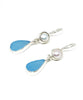 Aqua Sea Glass with Pearl Earrings