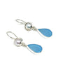 Aqua Sea Glass with Pearl Earrings