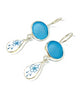 Bright Turquoise Frosted Glass with Aqua Floral Vintage Pottery Double Drop Earrings