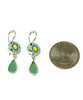 Turquoise & Yellow Flower Vintage Pottery with Turquoise Sea Glass Double Drop Earrings