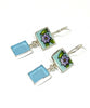 Purple Flower on Aqua Vintage Pottery with Aqua Sea Glass Double Drop Earrings