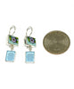 Purple Flower on Aqua Vintage Pottery with Aqua Sea Glass Double Drop Earrings