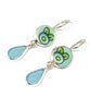 Turquoise & Yellow Flower Vintage Pottery with Aqua Sea Glass Double Drop Earrings