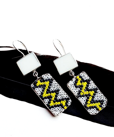 Yellow Zig Zag Beaded Glass Double Drop Earrings