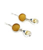 Amber Sea Glass & Yellow Flower Vintage Pottery Double Drop Earrings