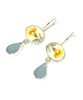 Soft Yellow Flower Vintage Pottery with Light Aqua Sea Glass Double Drop Earrings