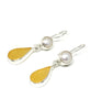 Amber Sea Glass with Pearl Earrings
