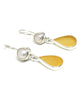 Amber Sea Glass with Pearl Earrings