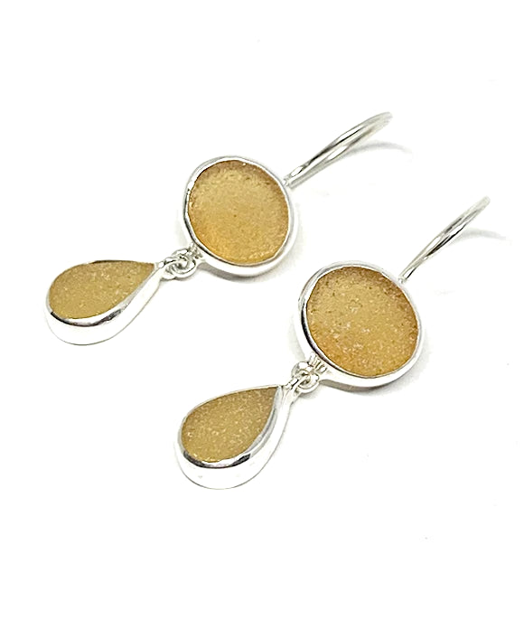 Shades of Amber Sea Glass Double Drop Earrings