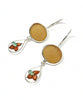 Rich Amber Sea Glass with Orange Floral Vintage Pottery Double Drop Earrings