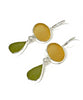 Amber & Olive Sea Glass Double Drop Earrings
