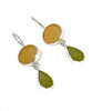 Amber & Olive Sea Glass Double Drop Earrings