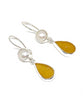 Amber Sea Glass with Pearl Earrings Double Drop Earrings