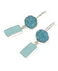 Hand Carved Amazonite Flower with Aqua Sea Glass Rectangles Double Drop Earrings