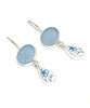 Light Blue Sea Glass with Aqua & White Flower Vintage Pottery Double Drop Earrings