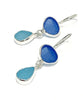 Blue and Aqua Natural Shape Sea Glass Double Drop Earrings