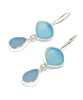 Shades of Aqua and Pale Blue Natural Shape Sea Glass Double Drop Earrings