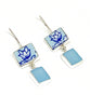 Aqua & Blue Flower Vintage Pottery with Aqua Sea Glass Double Drop Earrings