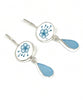 Aqua & White Flower Vintage Pottery with Aqua Sea Glass Double Drop Earrings