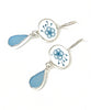 Aqua & White Flower Vintage Pottery with Aqua Sea Glass Double Drop Earrings
