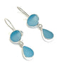 Shades of Aqua Natural Shape Sea Glass Double Drop Earrings