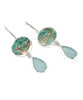 Bold Turquoise with Gold Vintage Pottery and Aqua Sea Glass Double Drop Earrings