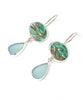 Bold Turquoise with Gold Vintage Pottery and Aqua Sea Glass Double Drop Earrings