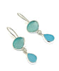 Aqua with Turquoise Natural Shape Sea Glass Double Drop Earrings